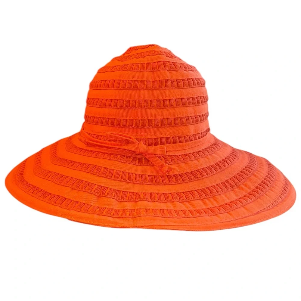 Made in Italy Bright Orange Striped Nordstrom Sun Hat - Beach Day Vacation